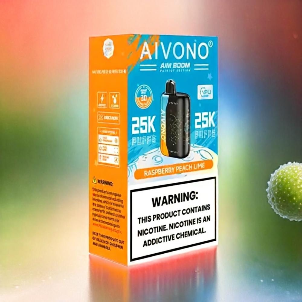 Aivono AIM BOOM 25000 Puffs 0-5% Nikotin 28ml Schweiz Großhandel Raspberry Peach Lime (Himbeere Pfirsich Limette)