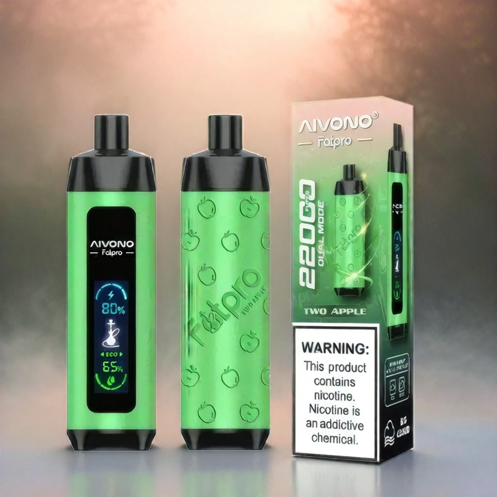 Aivono AIM FATPRO 22000 Puffs Schweiz Großhandel – 28ml E-Liquid, 2-5% Nikotin, 10 Geschmacksrichtungen, 600mAh, Dual-Modus, Zwei Apfel