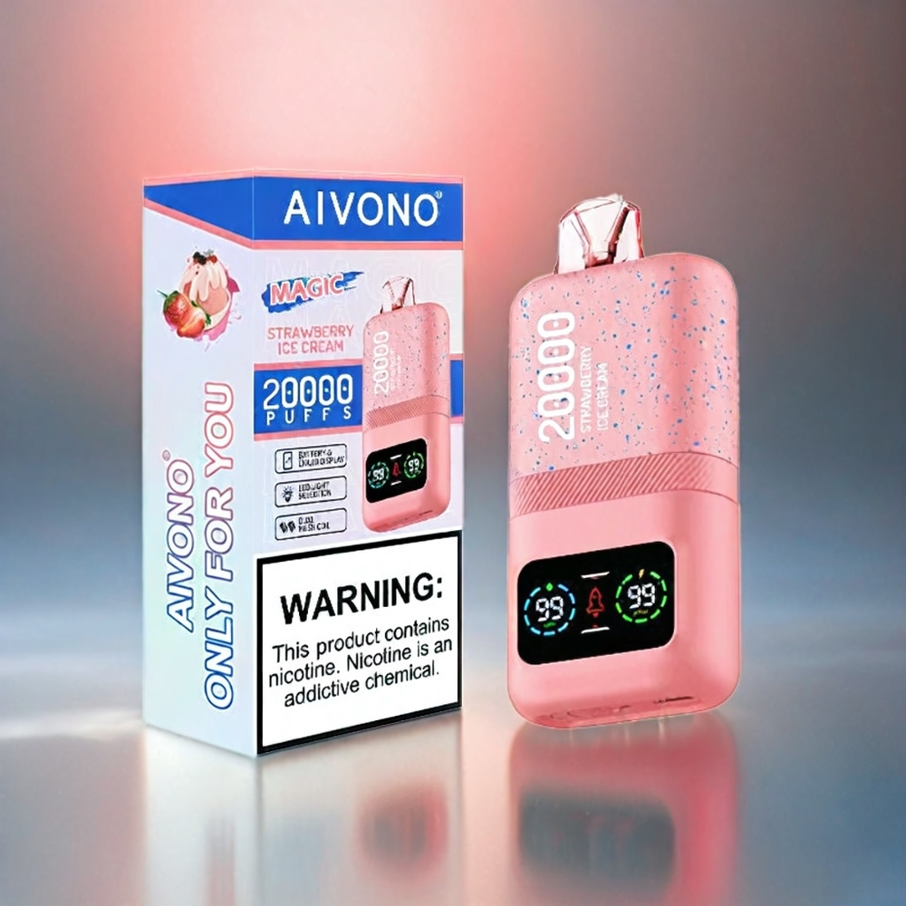 Aivono AIM MAGIC 20000 Puffs Schweiz Großhandel – 20.000 Züge, 5% Nikotin, LCD-Display, Typ-C-Ladung, Erdbeereis Aroma