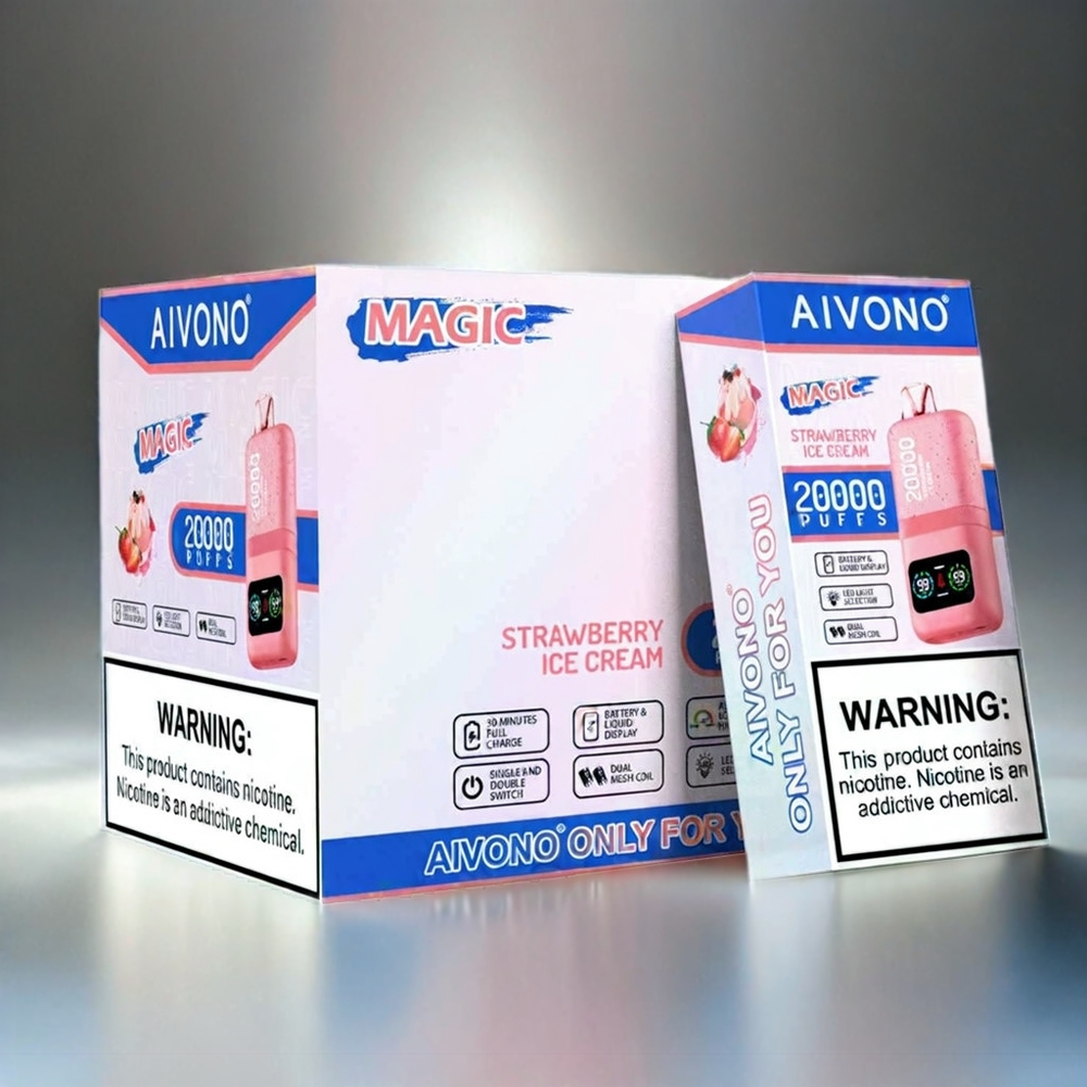 Aivono AIM MAGIC 20000 Puffs Schweiz Großhandel – 20.000 Züge, 5% Nikotin, LCD-Display, Typ-C-Ladung, Erdbeereis Aroma