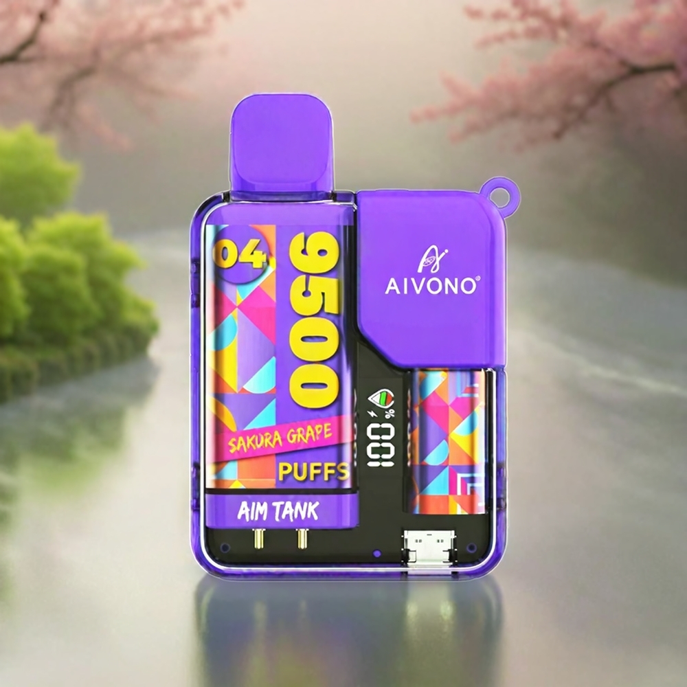 Aivono AIM-TANK 9500 Puffs Sakura Traube mit 18ml E-Liquid, 650mAh Akku, LCD Display – Schweiz Großhandel