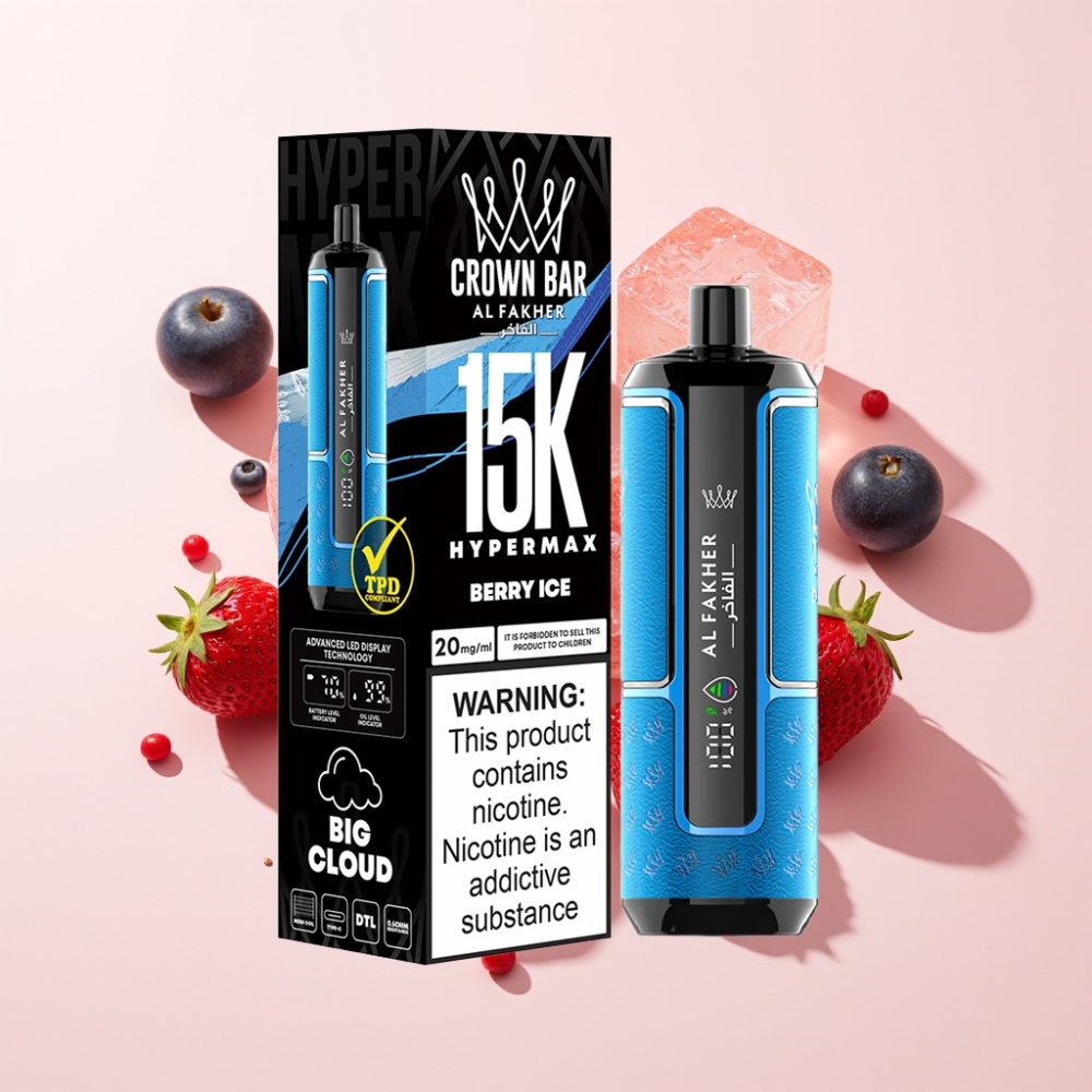 Al Fakher Crown Bar 15K Hypermax Einweg-Vape Kit Beeren-Eis Schweiz Großhandel – 22ml, 600mAh, 15.000 Züge
