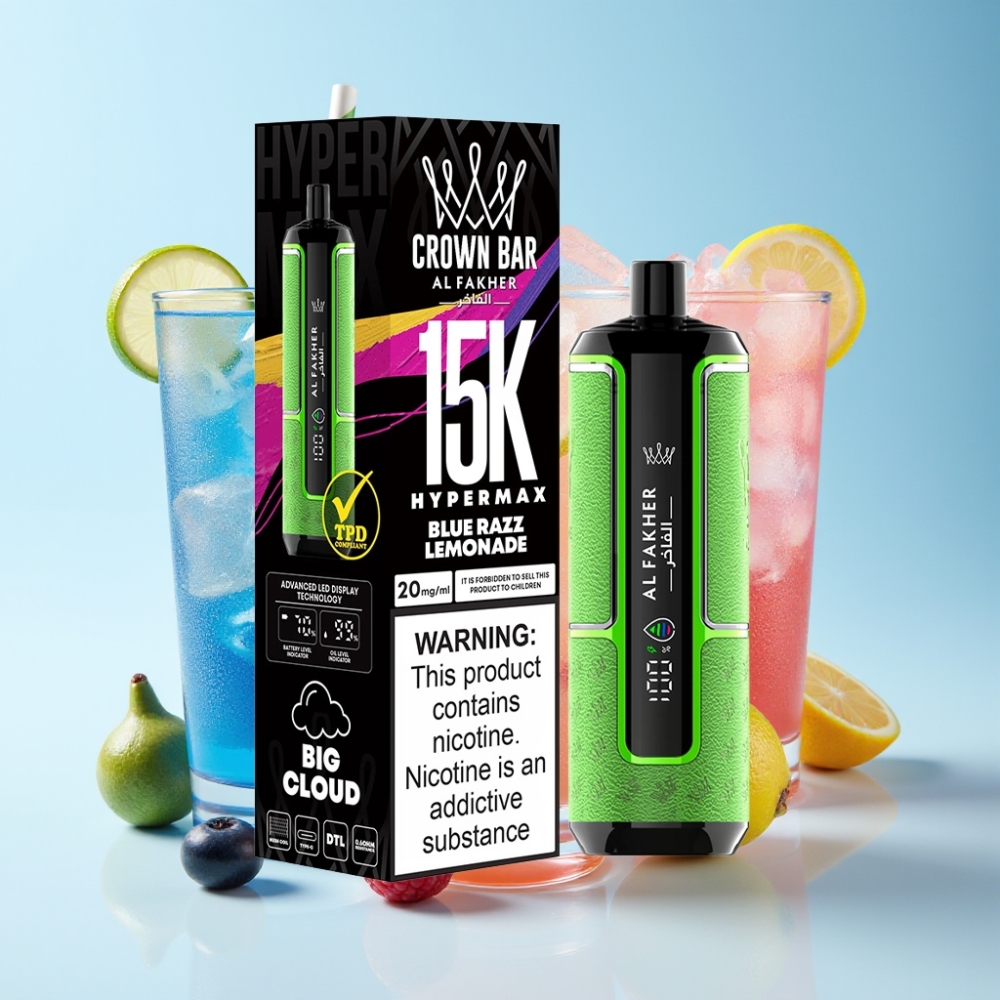 Al Fakher Crown Bar 15K Hypermax Einweg-Vape Kit Blaue Himbeere Limonade 22ml 600mAh Schweiz großhandel