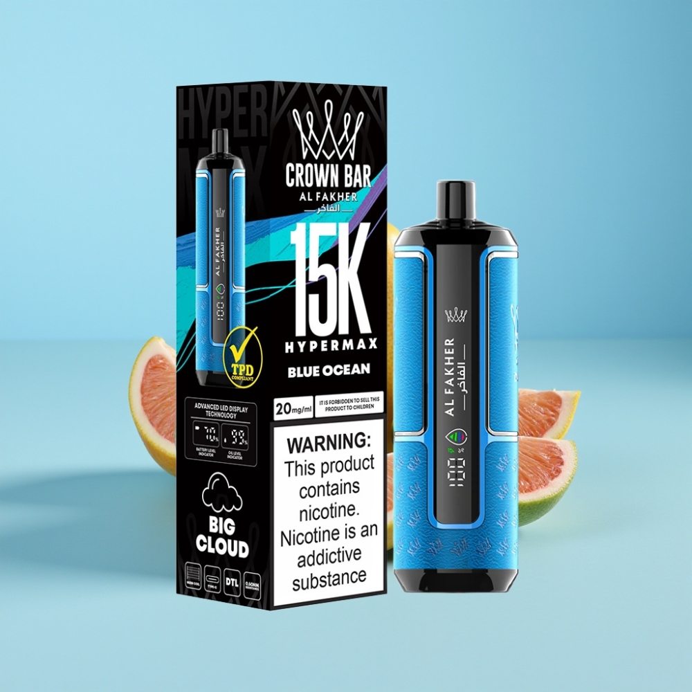 Al Fakher Crown Bar 15K Hypermax Einweg-Vape Kit Blaues Meer – 22ml, 15.000 Züge, 600mAh, Schweiz Großhandel