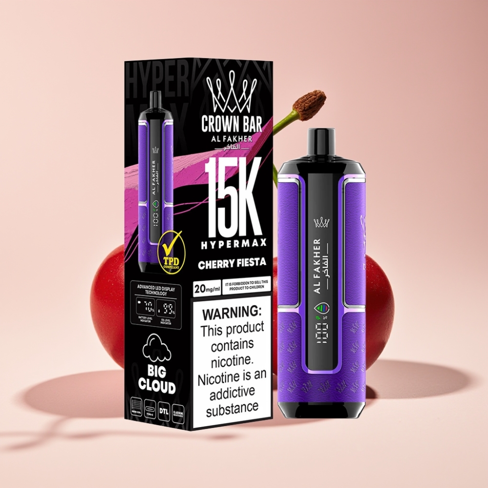 Al Fakher Crown Bar 15K Hypermax Einweg-Vape Kit Kirschfest – 22ml, 15.000 Züge, 600mAh (Schweiz großhandel)