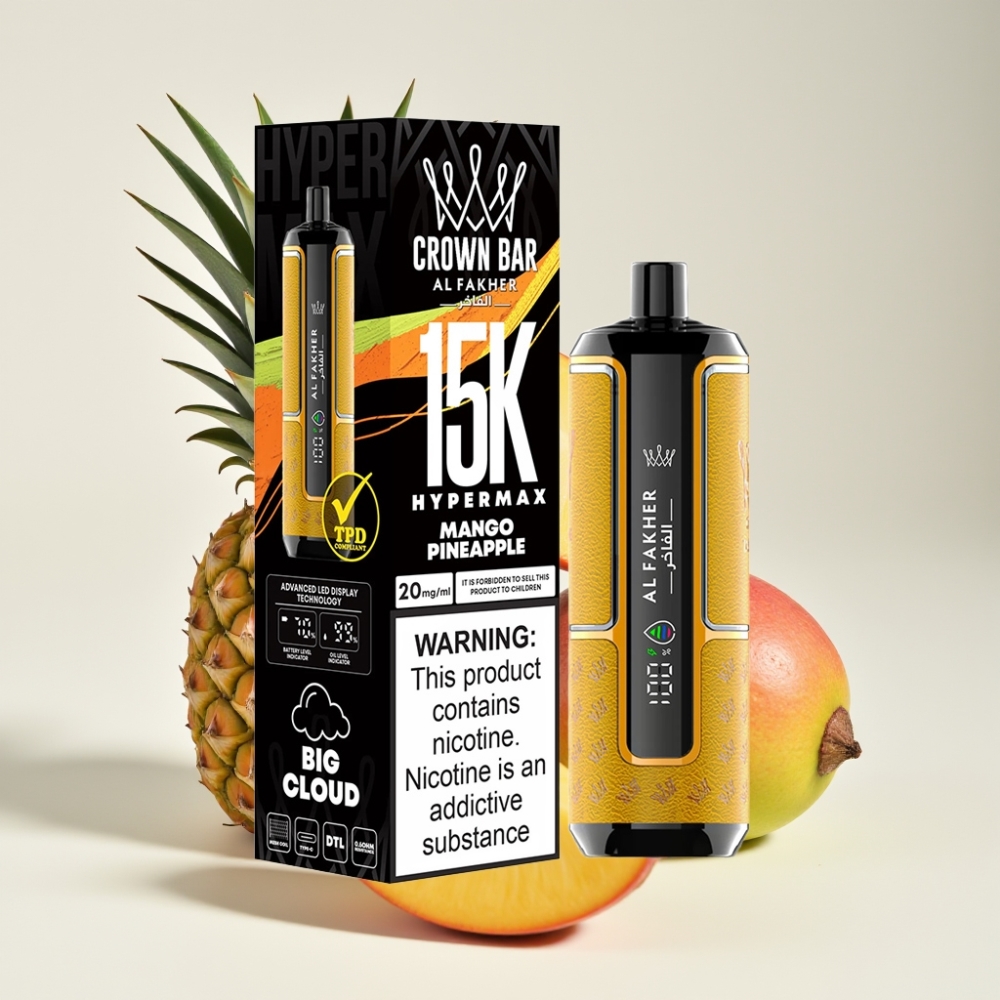 Al Fakher Crown Bar 15K Hypermax Einweg-Vape Kit Mango-Ananas, 22ml, 600mAh, 15.000 Züge, Schweiz Großhandel
