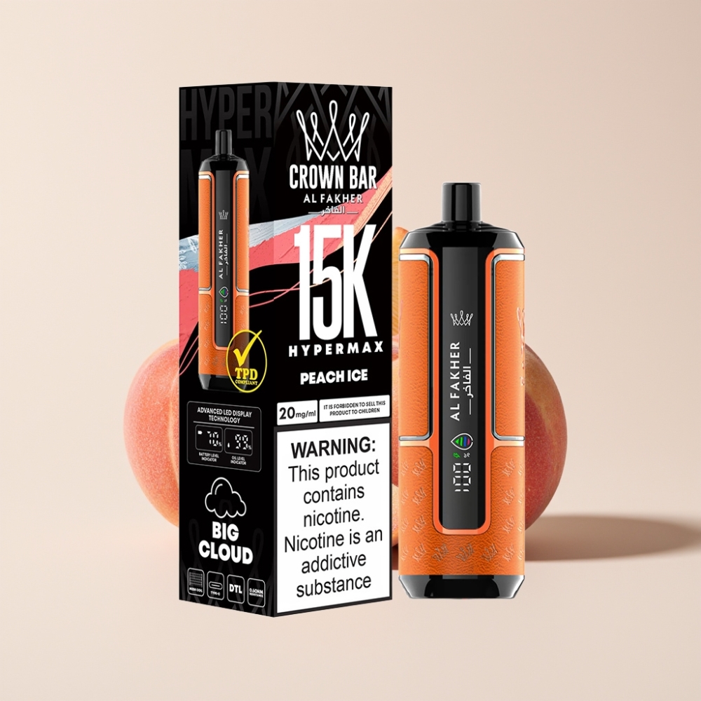 Al Fakher Crown Bar 15K Hypermax Einweg-Vape Kit Pfirsich Eis – 22ml, 600mAh, Type-C, 15.000 Züge, Schweiz Großhandel