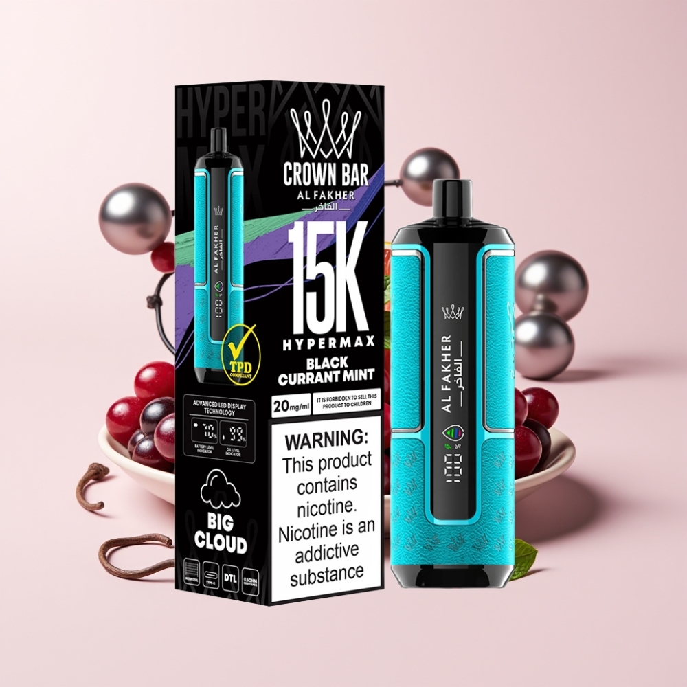Al Fakher Crown Bar 15K Hypermax Einweg-Vape Kit Schwarzbeere Minze – 22ml, 600mAh, Type-C, Schweiz Großhandel