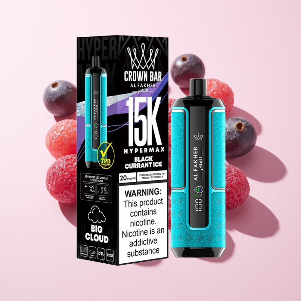 Al Fakher Crown Bar 15K Hypermax Einweg-Vape Kit Schwarze Johannisbeere Eis – 22ml, 600mAh, Typ-C, Schweiz Großhandel