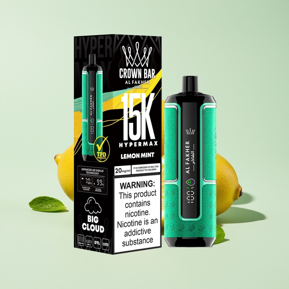 Al Fakher Crown Bar 15K Hypermax Einweg-Vape Kit Zitrone Minze – 22ml, 600mAh, Type-C, 15.000 Züge, Schweiz Großhandel