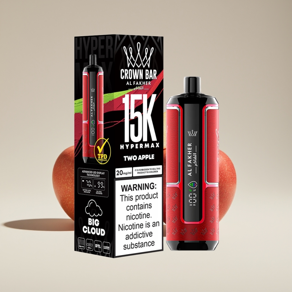 Al Fakher Crown Bar 15K Hypermax Einweg-Vape Kit Zwei Apfel – 22ml, 600mAh, 15.000 Züge, Schweiz großhandel