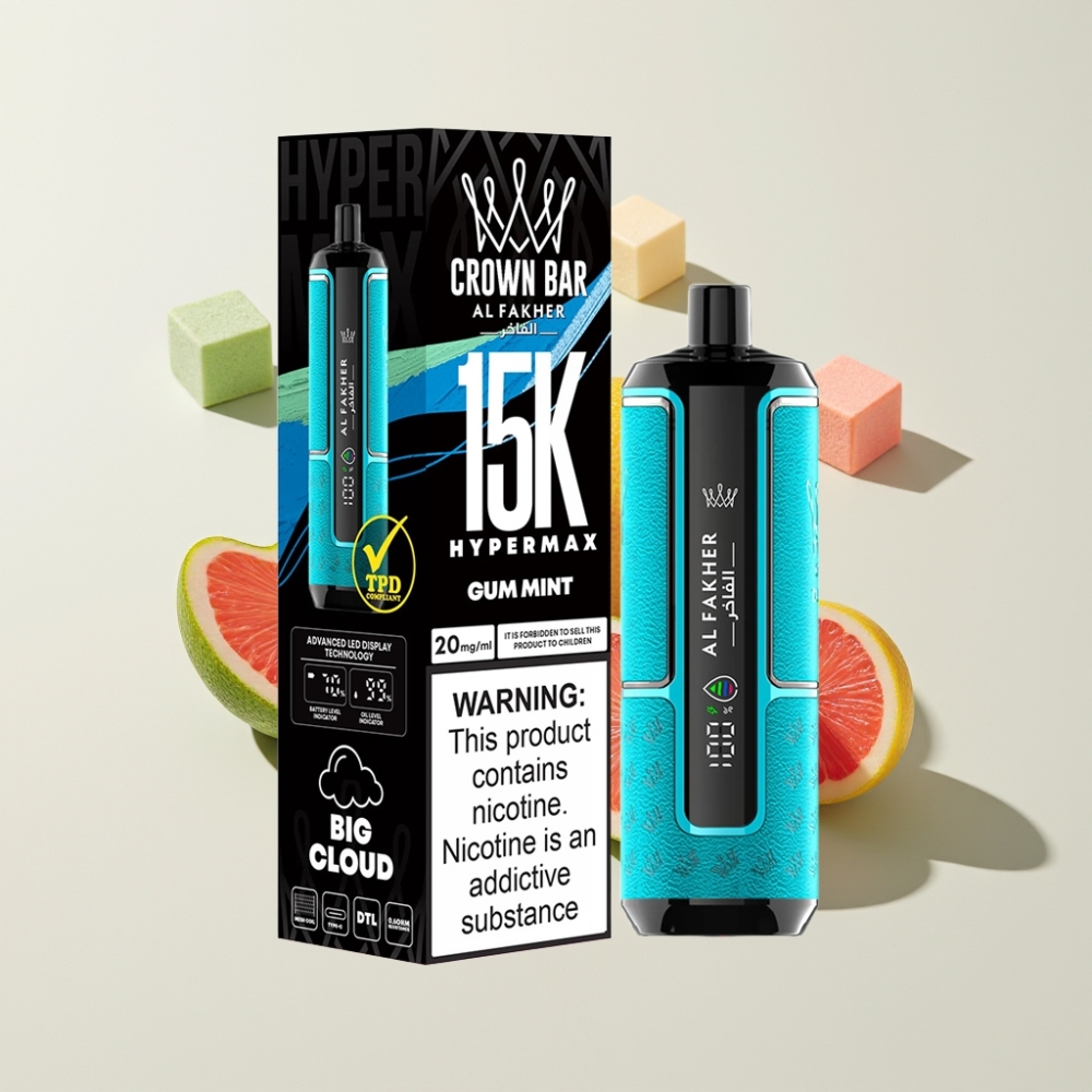 Al Fakher Crown Bar 15K Hypermax Wegwerf-Vape Kit Gummi Minze – 22ml, 600mAh, Typ-C, Schweiz Großhandel