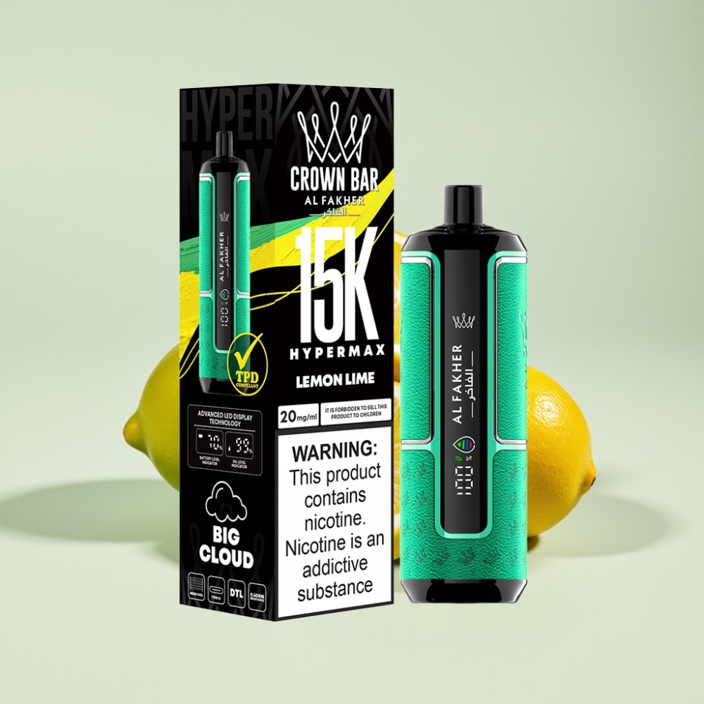 Al Fakher Crown Bar 15K Hypermax Wegwerf-Vape-Kit Zitrone-Limette – 22ml, 600mAh, 15.000 Züge, Schweiz Großhandel