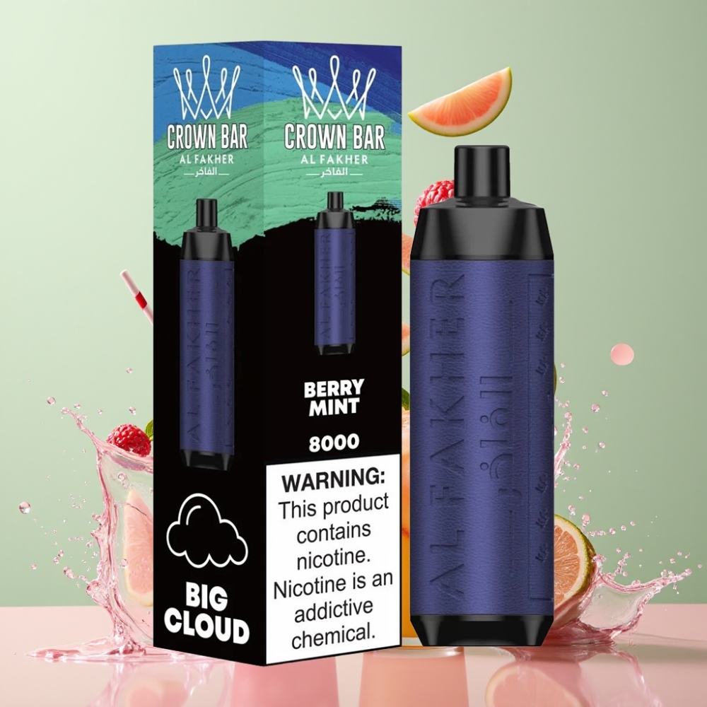 Al Fakher Crown Bar 8000 Crystal Einweg-Vape Beerenminze – 18ml, 5mg Nikotin, 8000 Züge, Schweiz Großhandel