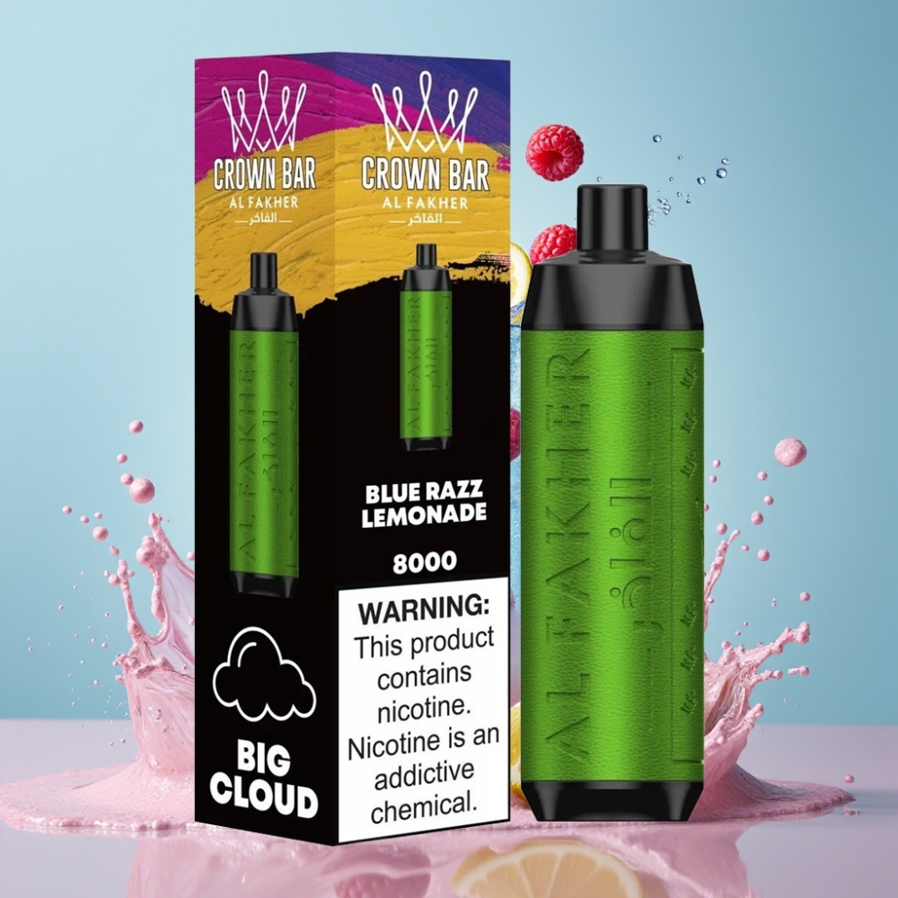 Al Fakher Crown Bar 8000 Crystal Einweg-Vape Blau-Razz Zitronenlimonade – 18ml, 5mg Nikotin, 8000 Züge, Schweiz Großhandel