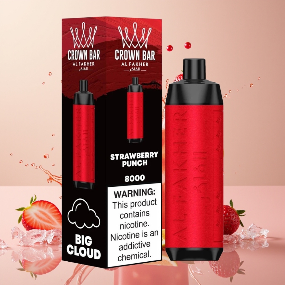 Al Fakher Crown Bar 8000 Crystal Einweg-Vape Erdbeer Punch – 18ml, 5mg Nikotin, 8000 Züge, Schweiz Großhandel
