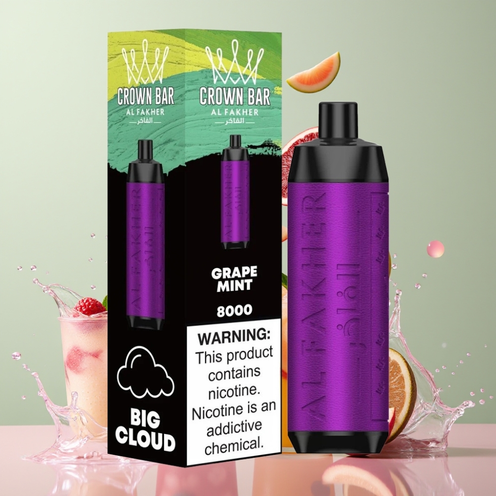 Al Fakher Crown Bar 8000 Crystal Einweg-Vape Grape Minze – 18ml, 5mg Nikotin, 8000 Züge, Schweiz Großhandel