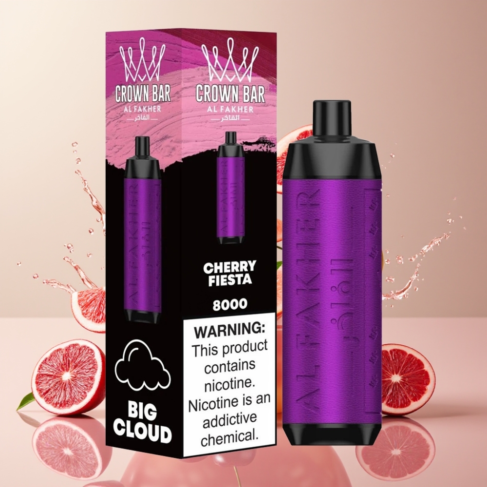 Al Fakher Crown Bar 8000 Crystal Einweg-Vape Kirschfest (Cherry Fiesta) – 600mAh, 18ml, 5mg, Schweiz Großhandel