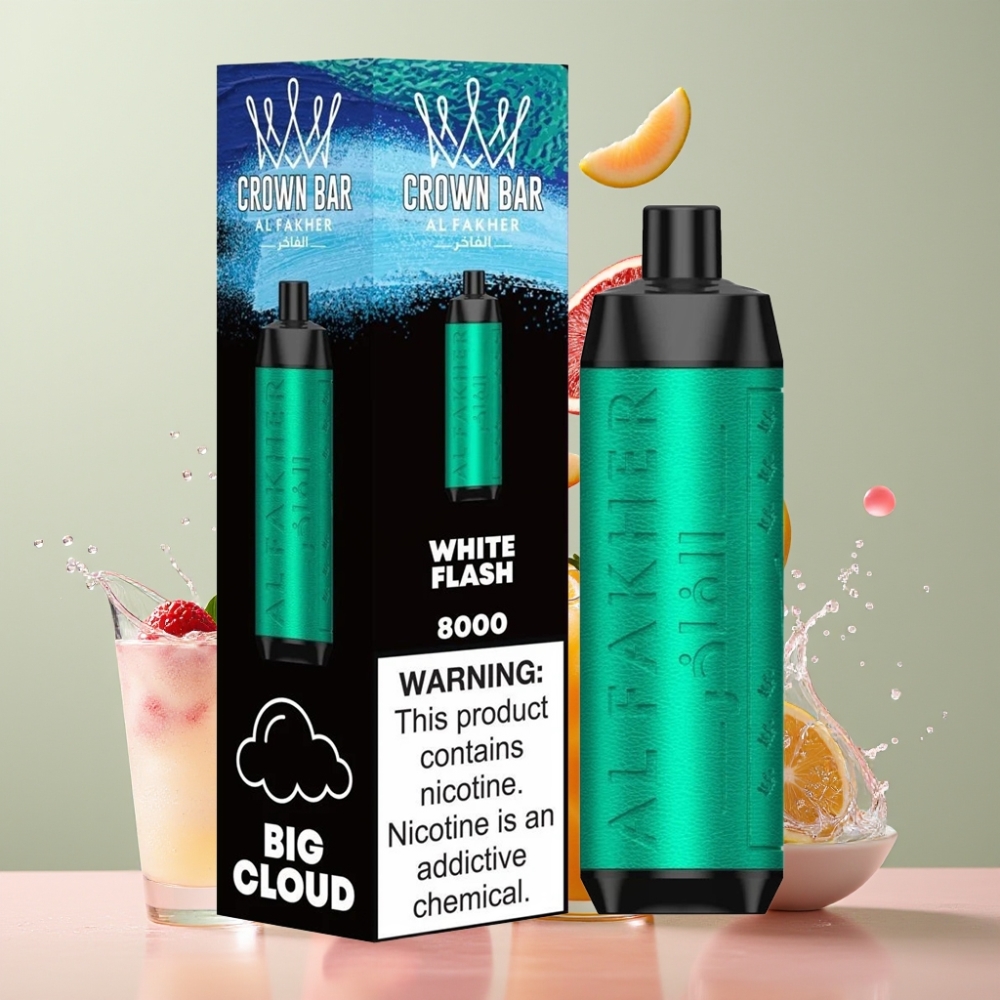 Al Fakher Crown Bar 8000 Crystal Einweg-Vape Weißblitz – 18ml, 5mg Nikotin, 8000 Züge, Schweiz Großhandel