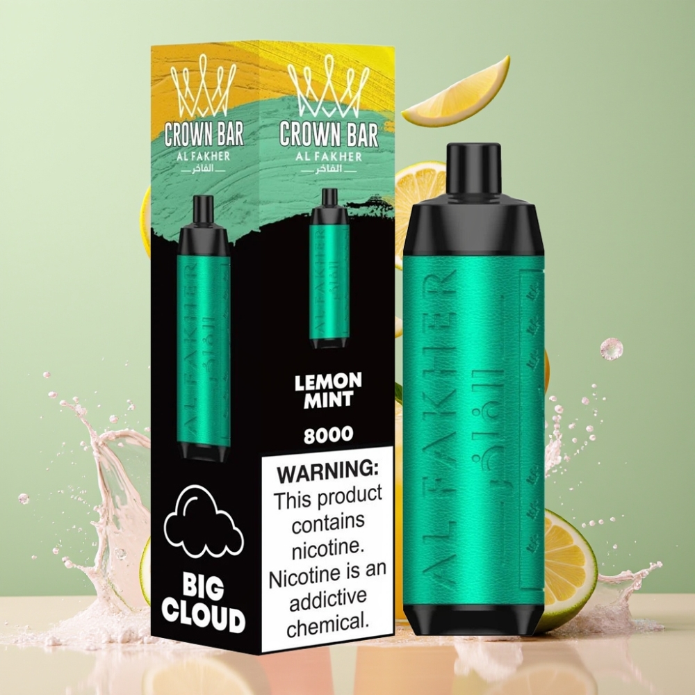 Al Fakher Crown Bar 8000 Crystal Einweg-Vape Zitrone Minze – 18ml, 5mg Nikotin, 8000 Züge, Schweiz Großhandel