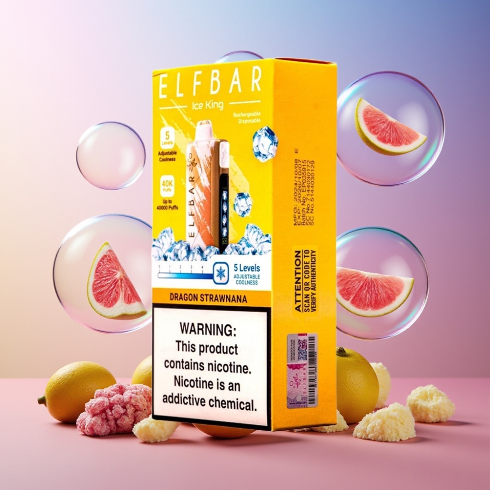 Elf Bar Ice King 40000 Puffs Einweg-Vape Drachen Erdbeer-Banane Schweiz Großhandel – 40.000 Züge, 20ml, 5% Nikotin, LCD-Display
