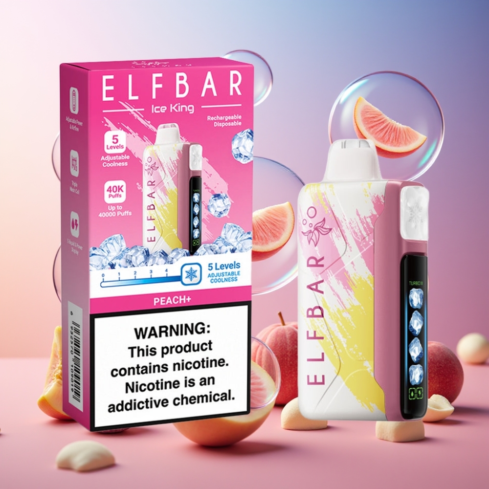 Elf Bar Ice King 40000 Puffs Einweg-Vape Pfirsich+ Schweiz Großhandel – 20ml E-Liquid, 5% Nikotin, 850mAh Akku, LCD Display, Dual Airflow