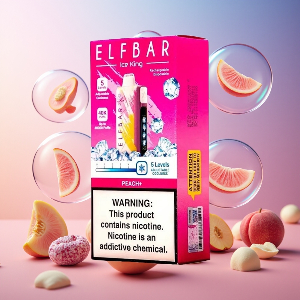 Elf Bar Ice King 40000 Puffs Einweg-Vape Pfirsich+ Schweiz Großhandel – 20ml E-Liquid, 5% Nikotin, 850mAh Akku, LCD Display, Dual Airflow