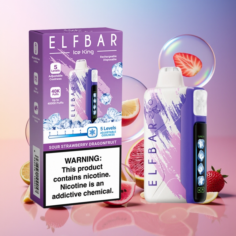 Elf Bar Ice King 40000 Puffs Einweg-Vape – Saurer Erdbeer-Drachenfrucht – 20ml E-Liquid, 5% Nikotin, 850mAh Akku, Schweiz Großhandel