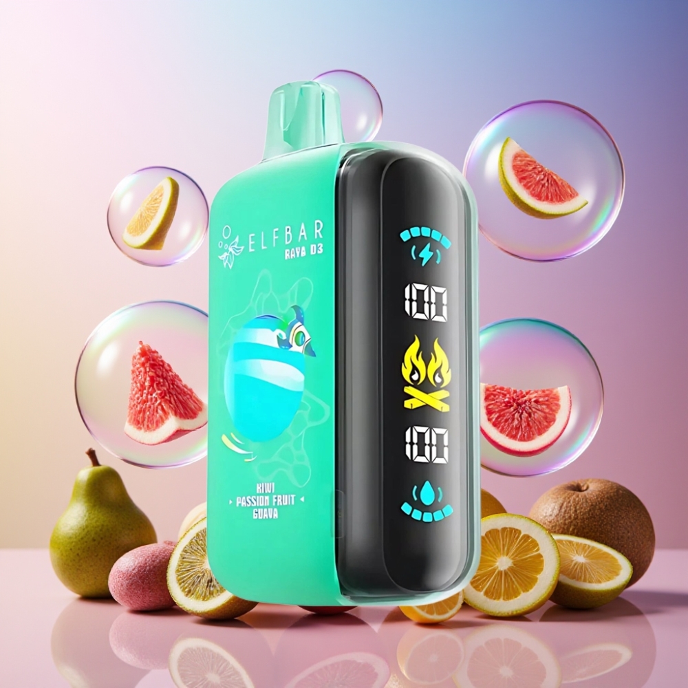 ELF BAR RAYA D3 25000 Puffs Einweg-Vape Kiwi Passionsfrucht Guave mit 23ml E-Liquid, 850mAh Akku, 5% Nikotin – Schweiz Großhandel
