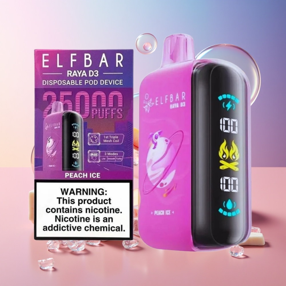 ELF BAR RAYA D3 25000 Puffs Einweg-Vape Pfirsich Eis, 23ml, 5% Nikotin, 850mAh, Schweiz Großhandel
