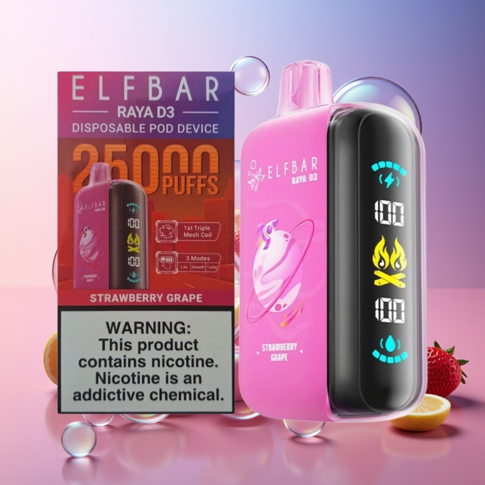 ELF BAR RAYA D3 25000 Puffs Wegwerf-Vape Erdbeer Traube, 23ml, 5% Nikotin, Schweiz Großhandel