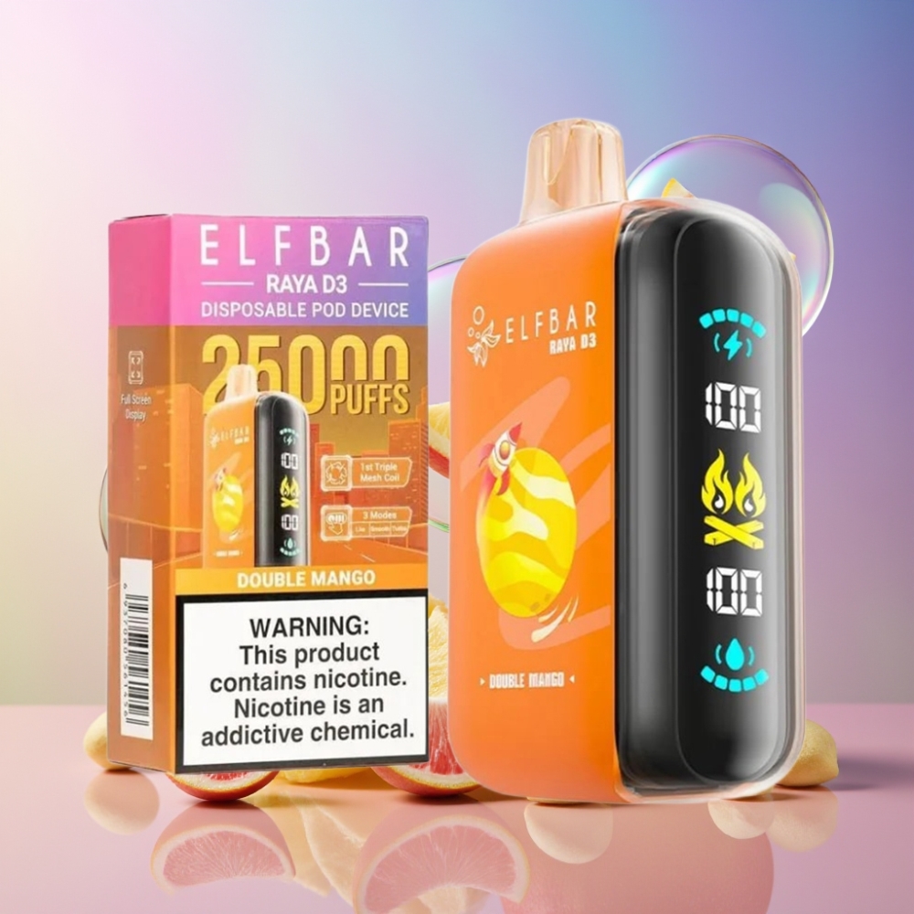 ELF BAR RAYA D3 25000 Puffs Wegwerf-Vape mit 23ml E-Liquid, 5% Nikotin, 850mAh Akku, Schweiz Großhandel - Doppel Mango