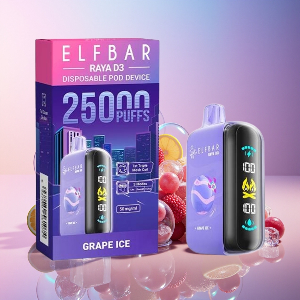 ELF BAR RAYA D3 25000 Züge Wegwerf-Vape mit 23ml E-Liquid, 5% Nikotin, 850mAh Akku, Schweiz Großhandel – Graueis