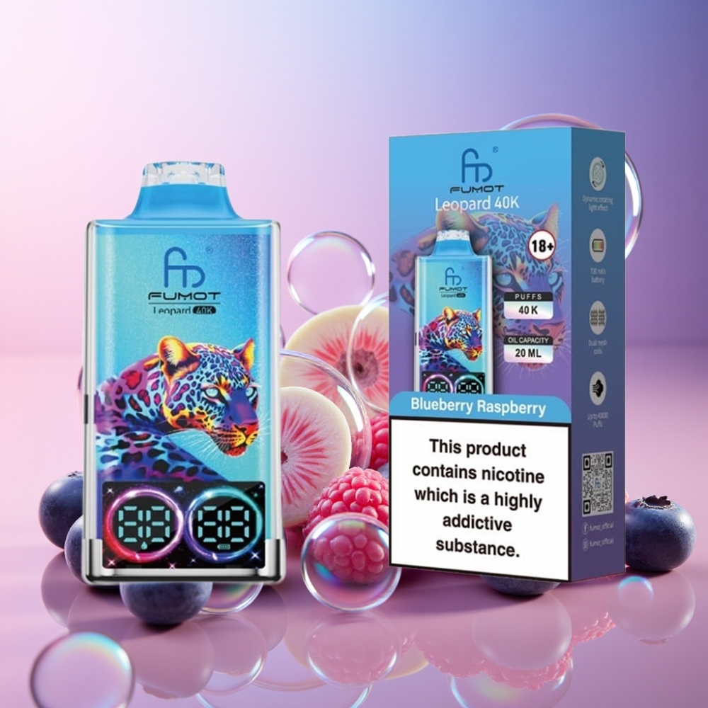Fumot Leopard 40K Puffs Einweg-Vape Heidelbeere Himbeere – 700mAh Akku, Dual Mesh, Typ-C-Ladung, Schweiz Großhandel