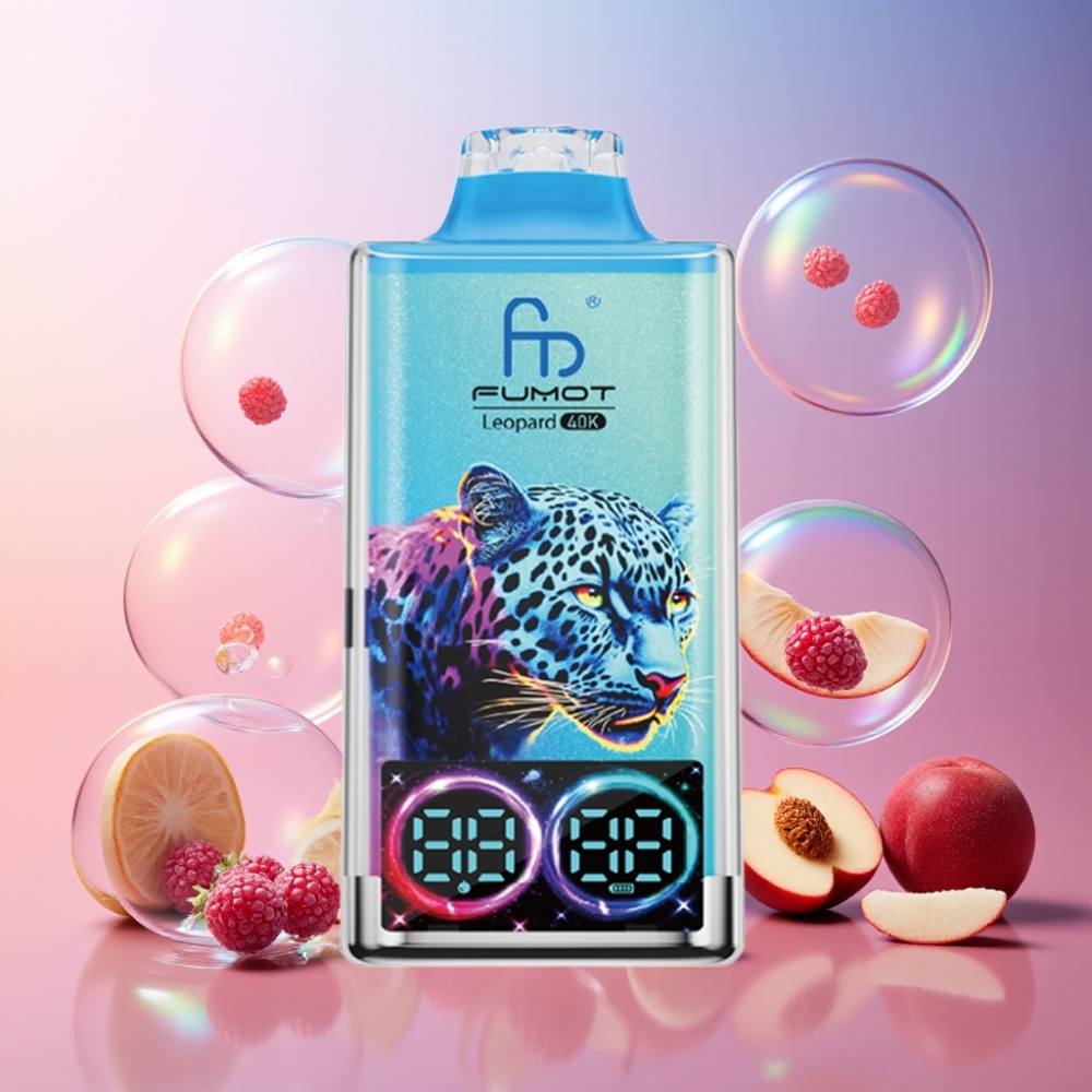 Fumot Leopard 40K Puffs Einweg-Vape Pfirsich-Beere, 0%-5% Nikotin, 700mAh Akku, Dual Mesh, Type-C Laden, Schweiz Großhandel