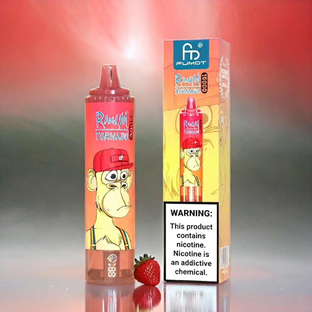 Fumot RandM Tornado 15000 Puffs (15.000 Züge, 25ml, 850mAh, Mesh Coil, Typ-C, LCD) Schweiz Großhandel – Erdbeer Red Bull