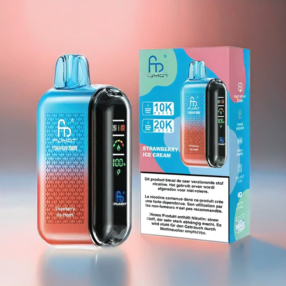 Fumot Tornado 20000 Puffs 20ml E-Liquid 850mAh Doppel-Mesh-Coil Schweiz Großhandel Erdbeer-Eiscreme