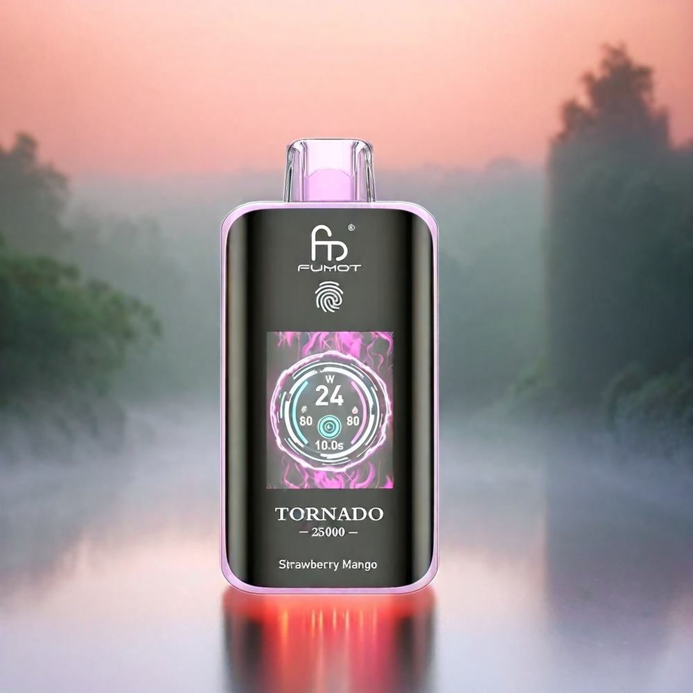 Fumot Tornado 25000 Puffs Erdbeer-Mango Schweiz Großhandel mit HD-Bildschirm, 700mAh Akku, Type-C Ladeanschluss