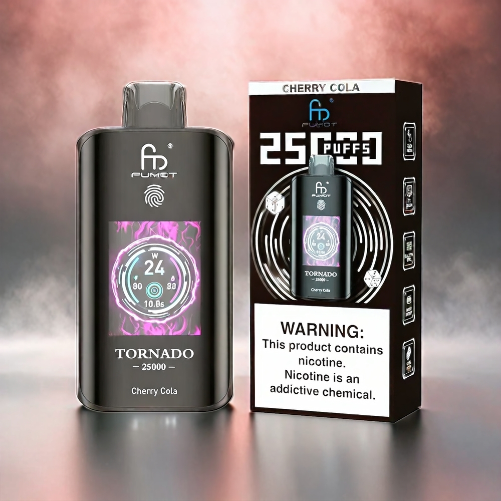 Fumot Tornado 25000 Puffs Kirsch Cola 20ml 5% Nikotin HD Bildschirm 700mAh Akku Schweiz Großhandel