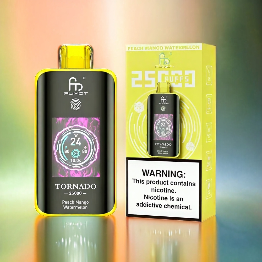 Fumot Tornado 25000 Puffs Schweiz Großhandel mit 20ml E-Liquid, 700mAh Akku, HD Display - Pfirsich Mango Wassermelone