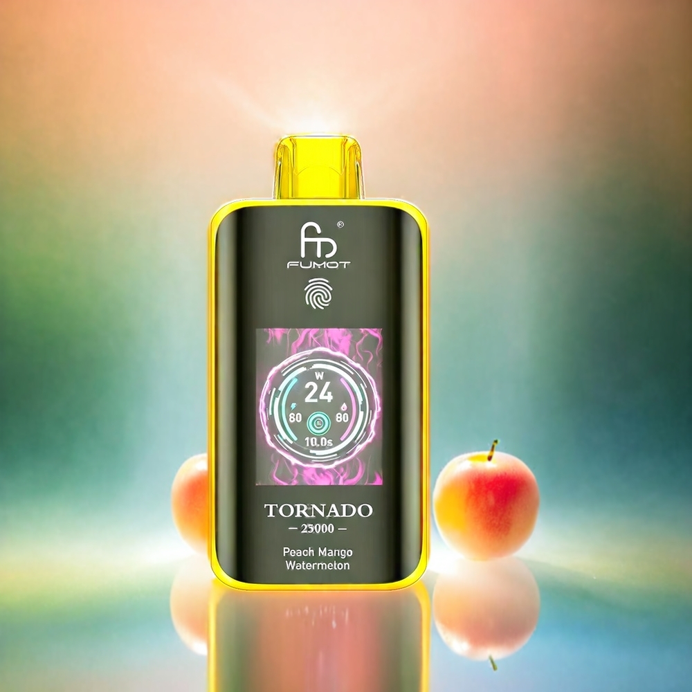Fumot Tornado 25000 Puffs Schweiz Großhandel mit 20ml E-Liquid, 700mAh Akku, HD Display - Pfirsich Mango Wassermelone