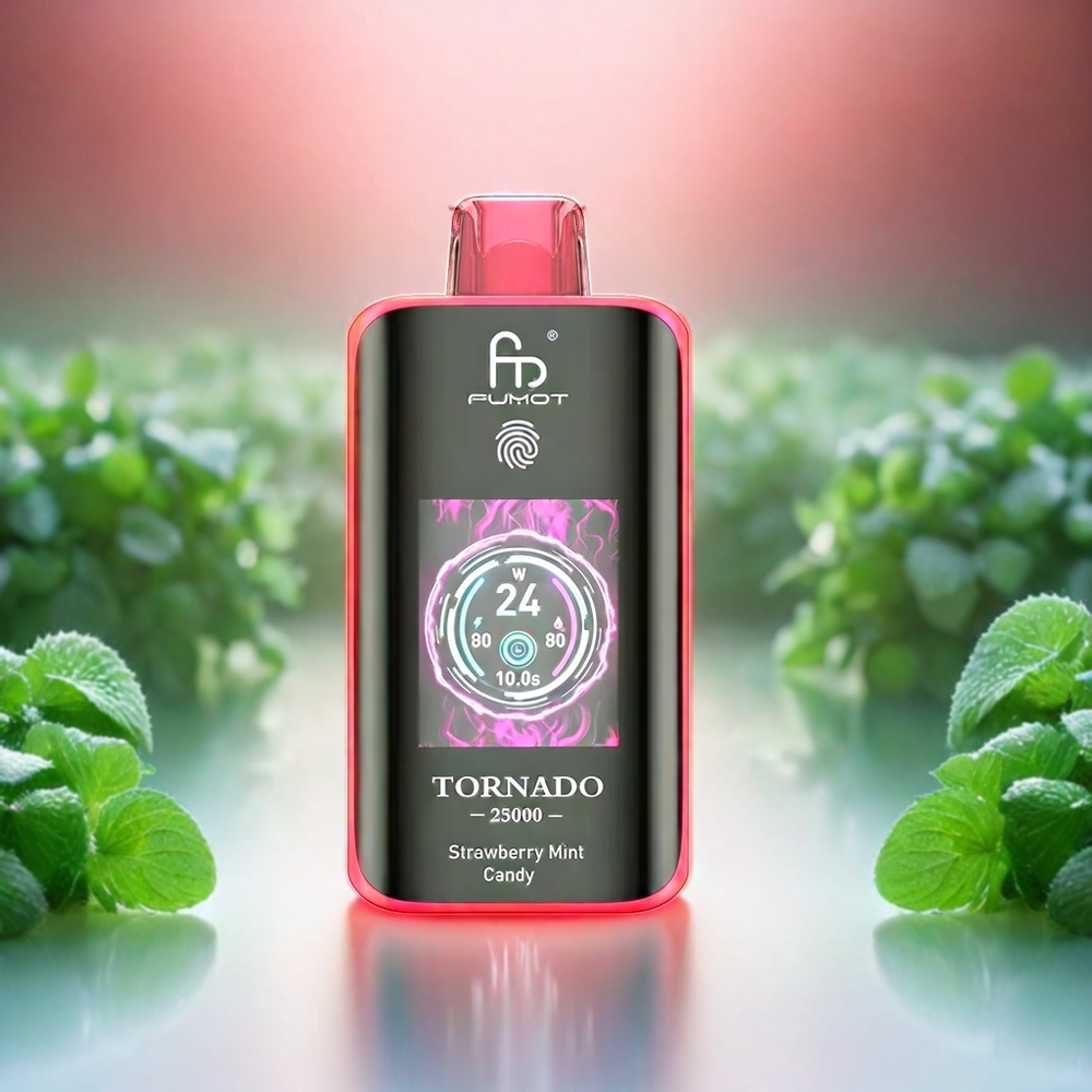 Fumot Tornado 25000 Puffs Schweiz Großhandel mit HD Bildschirm, 700mAh Akku und 20ml Strawberry Mint Candy Geschmack