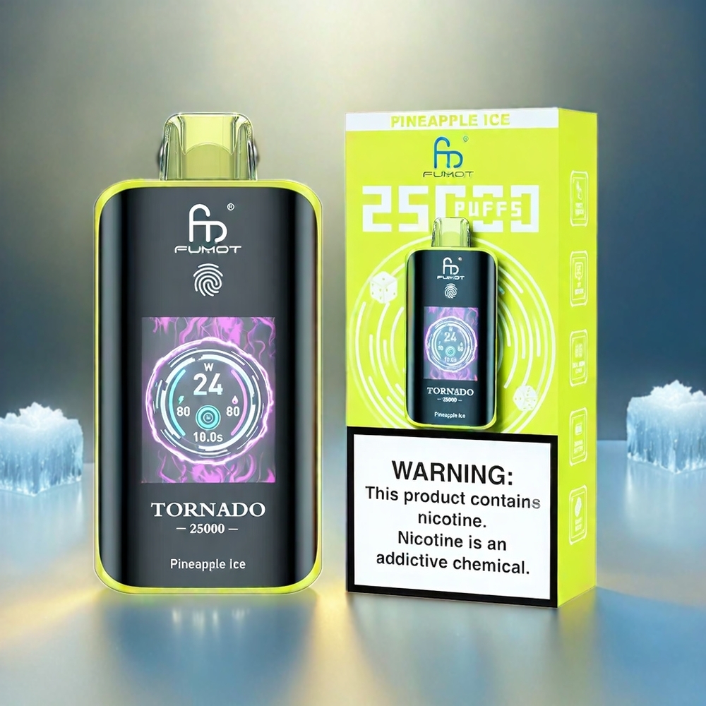 Fumot Tornado 25000 Puffs Vape Ananas-Eis mit HD-Bildschirm, 700mAh Akku, 20ml Liquid, Schweiz Großhandel