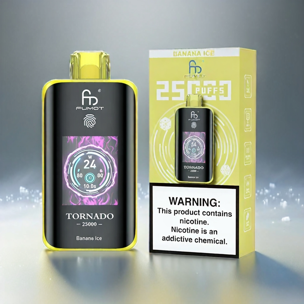 Fumot Tornado 25000 Puffs Vape Bananen-Eis mit HD-Bildschirm, 700mAh Akku, 20ml Fertigfüllung, Schweiz Großhandel