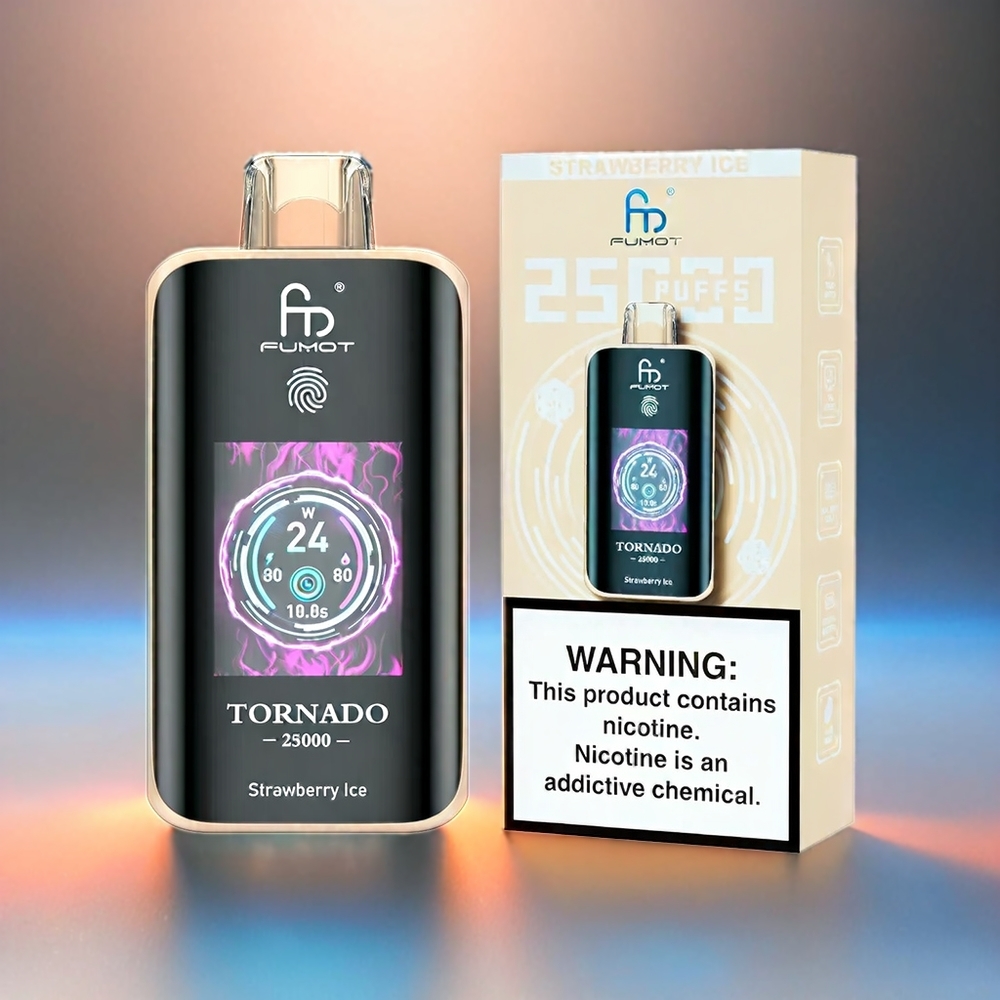 Fumot Tornado 25000 Puffs Vape Erdbeer-Eis mit HD-Bildschirm, 700mAh Akku, 20ml Vorratsflasche, Schweiz Großhandel