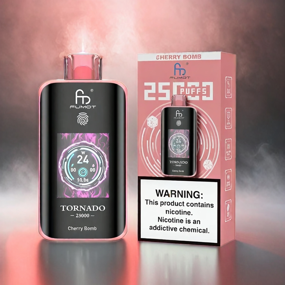 Fumot Tornado 25000 Puffs Vape Kirschbombe mit HD Bildschirm, 700mAh Akku, 20ml Liquide Schweiz Großhandel