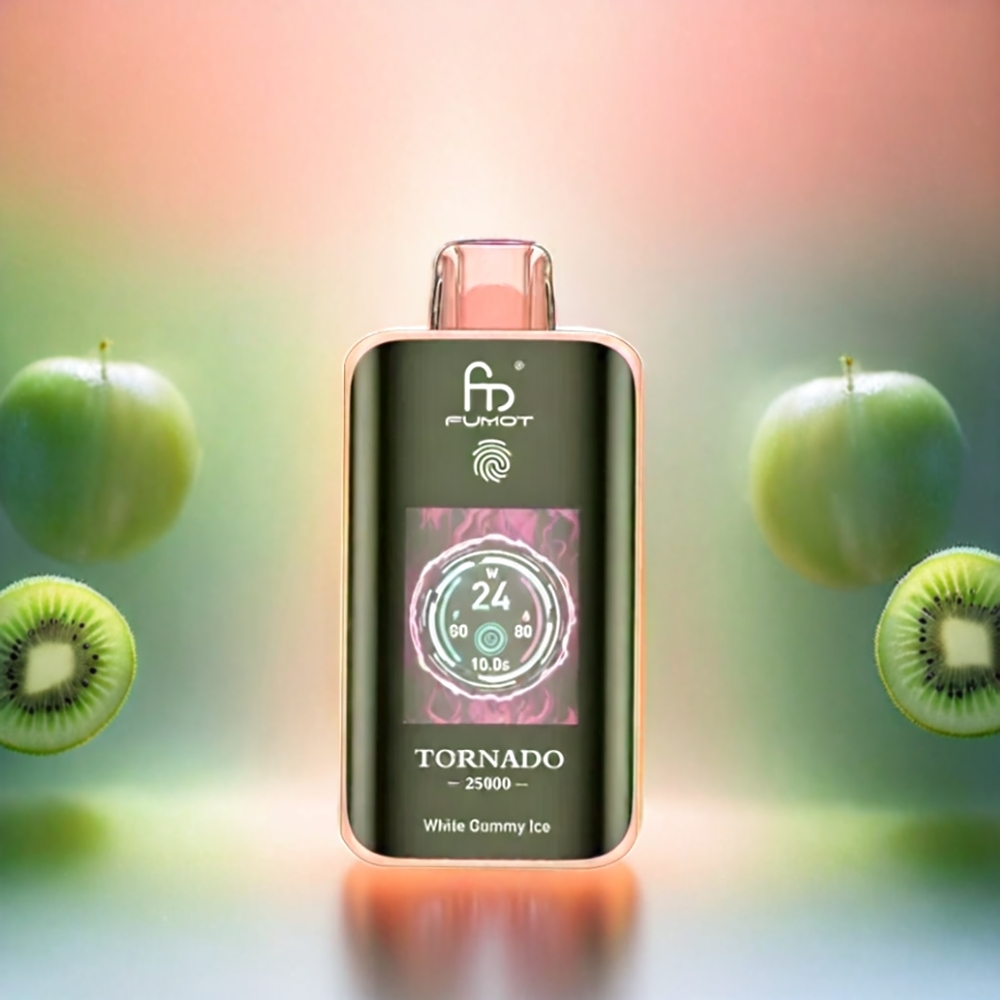Fumot Tornado 25000 Puffs Vape Kiwi Passionsfrucht Guave mit HD Bildschirm, 700mAh Akku, 20ml Liquid, Typ-C Ladung – Schweiz Großhandel