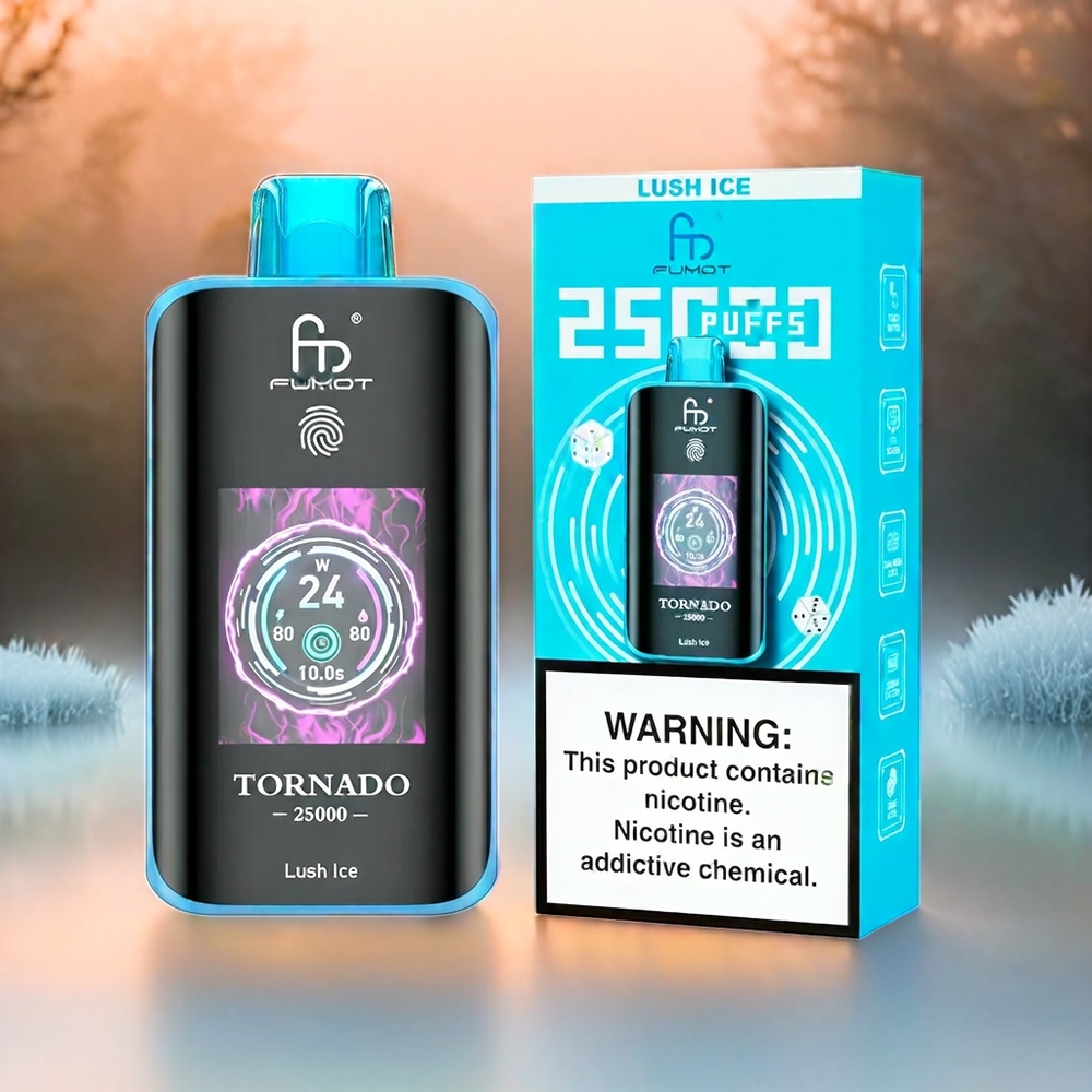 Fumot Tornado 25000 Puffs Vape Lush Ice mit HD Bildschirm, 20ml Nachfüllflüssigkeit, Type-C Schweiz großhandel