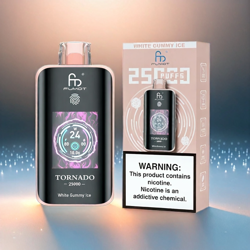 Fumot Tornado 25000 Puffs White Gummy Ice mit HD Screen, 700mAh Akku, 20ml Schweiz Großhandel