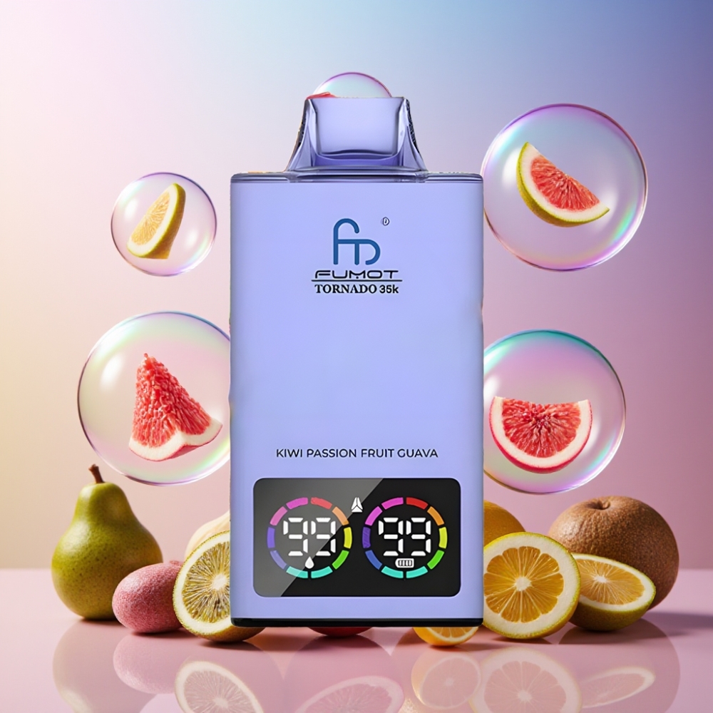 Fumot Tornado 35K Einweg-Vape Kiwi Passionsfrucht Guave - Dual Mesh Coil, 15ml E-Liquid, USB-C, Schweiz Großhandel